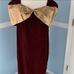 Vintage Sears Lori Max Strapless Burgundy Dress with Gold Bow
